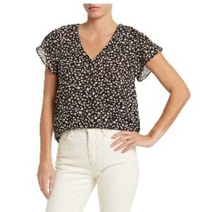 Everleigh Black and White Cap Sleeve Blouse with Peter Pan Collar
